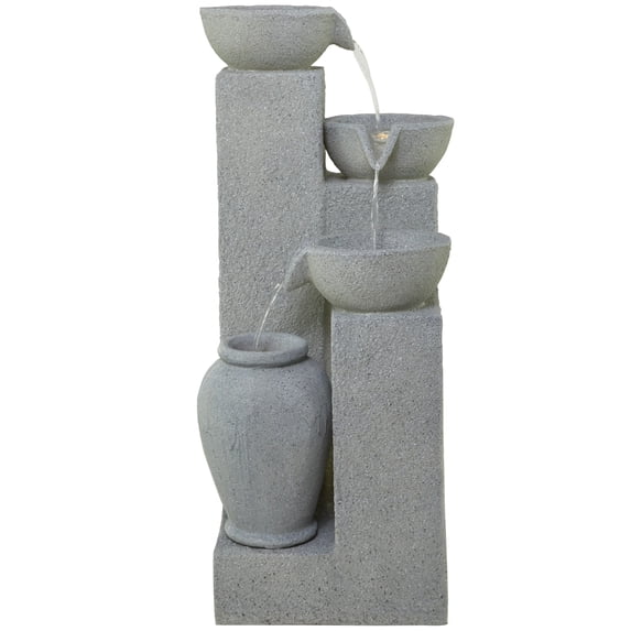 DecMode Light Gray 4 Tier Fountain Indoor Outdoor Decor with LED Light