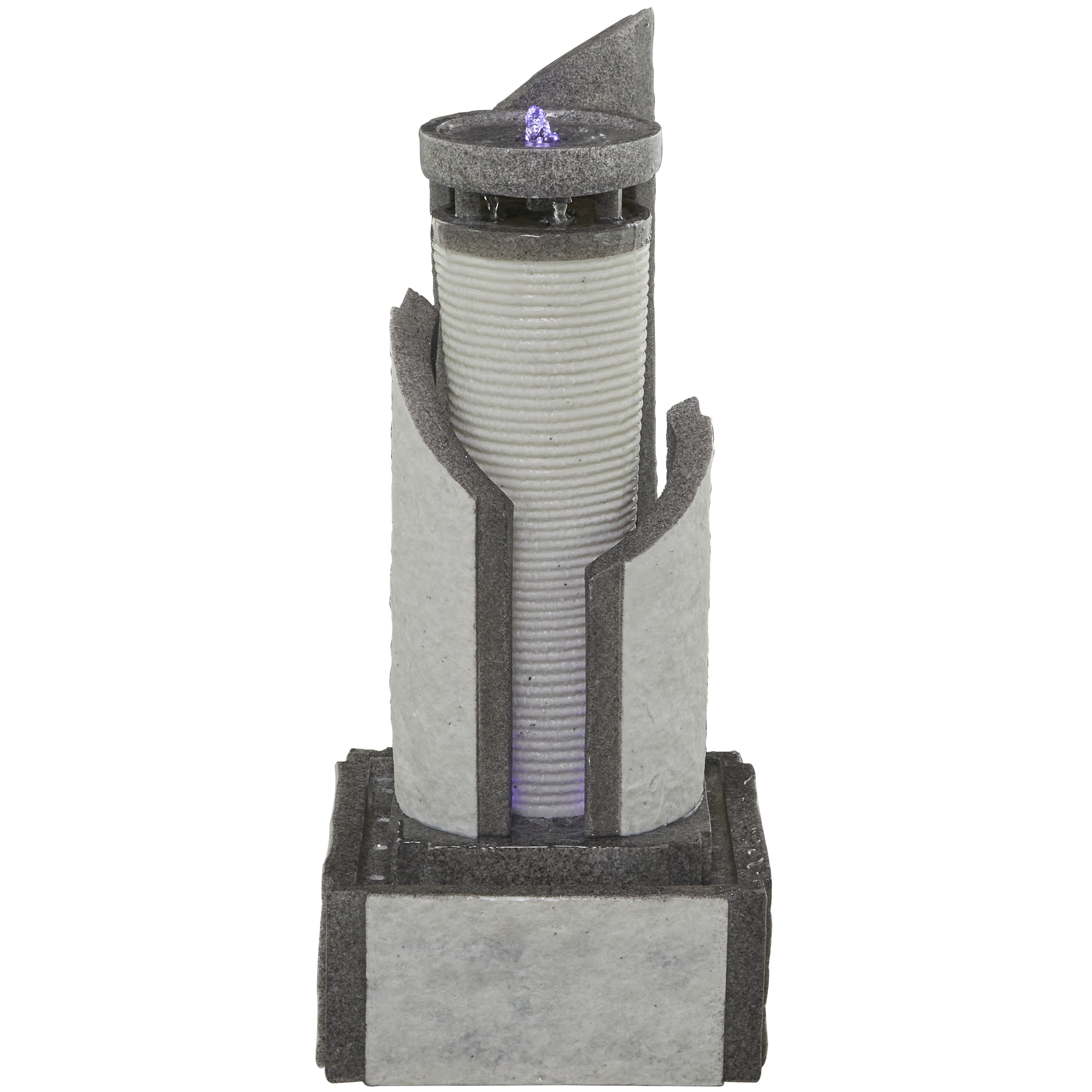 DecMode Light Gray Geometric 2 Tier Fountain Indoor Outdoor Decor with LED Light