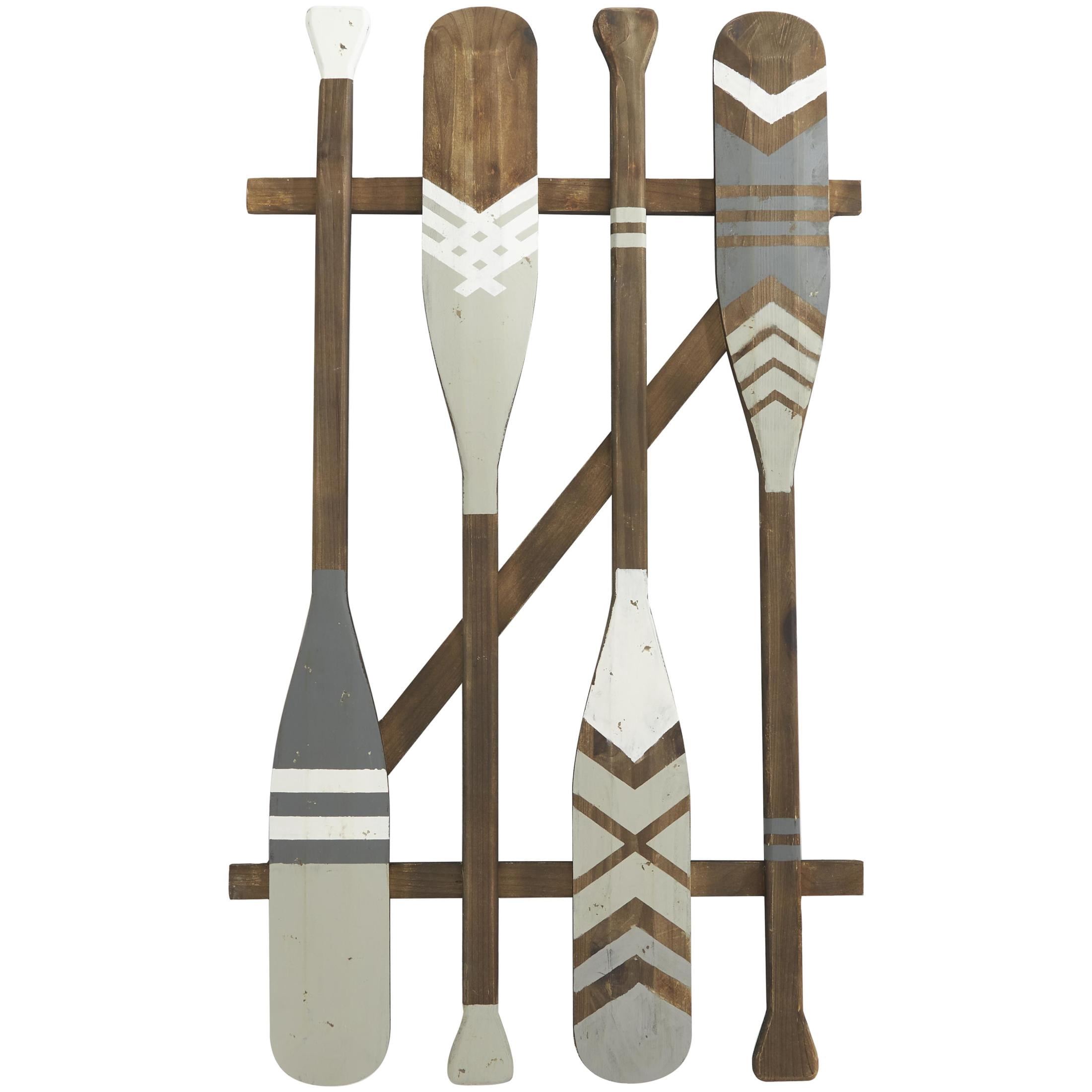 DecMode Light Gray Wood Arrow and Stripe Patterned Paddle Wall Decor with Arrow and Stripe Patterns