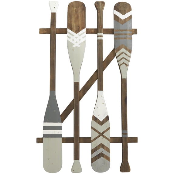 DecMode Light Gray Wood Arrow and Stripe Patterned Paddle Wall Decor with Arrow and Stripe Patterns