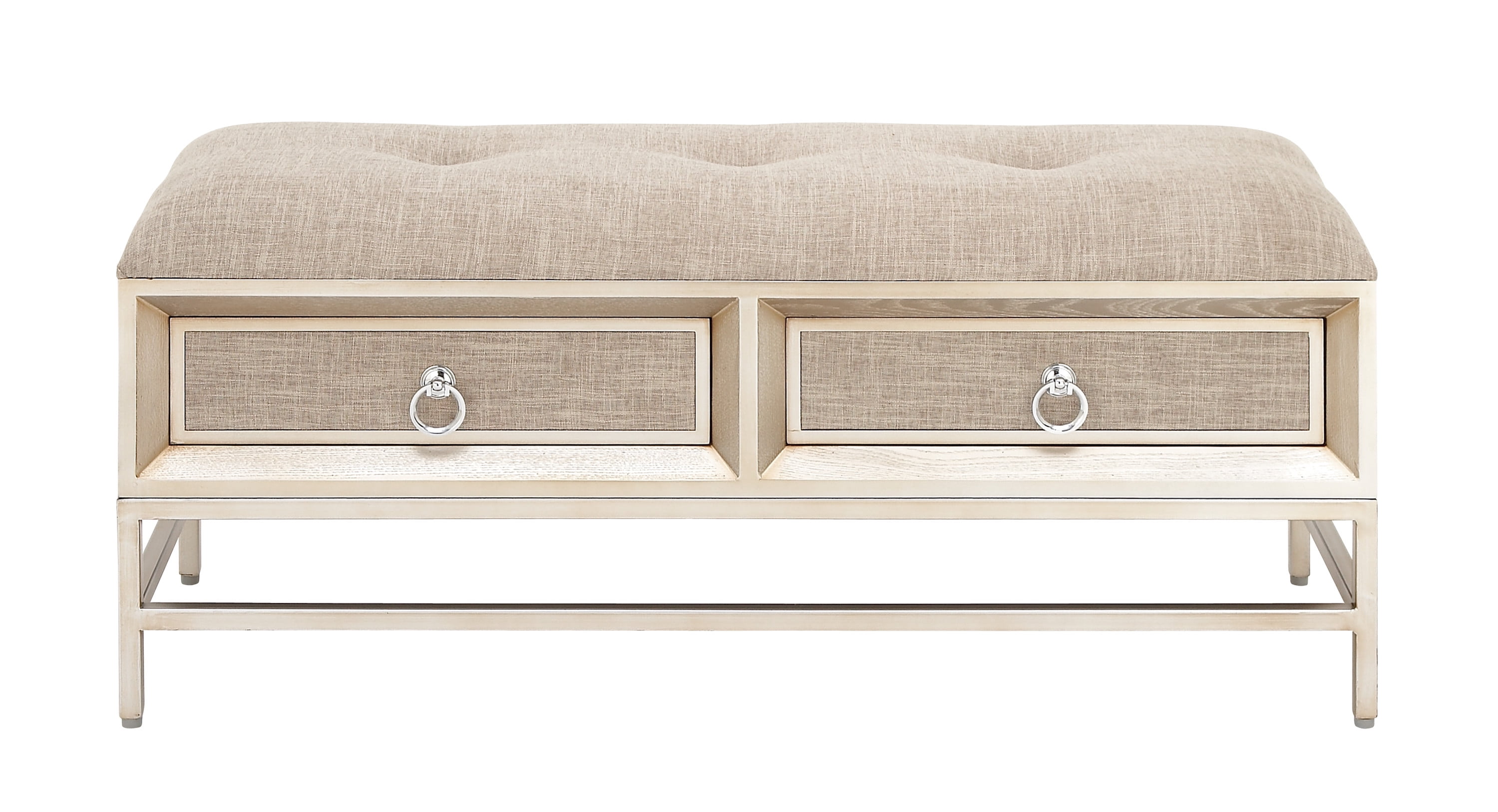 Upscale Cottage 46" Button-Tufted Storage Bench with Drawers