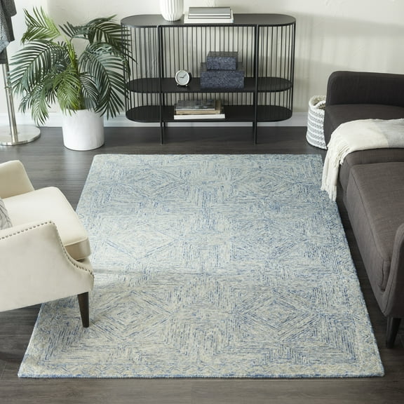 DecMode Living room Rectangle Geometric Modern Area Rug, Blue, 5' x 8', 1 - Piece