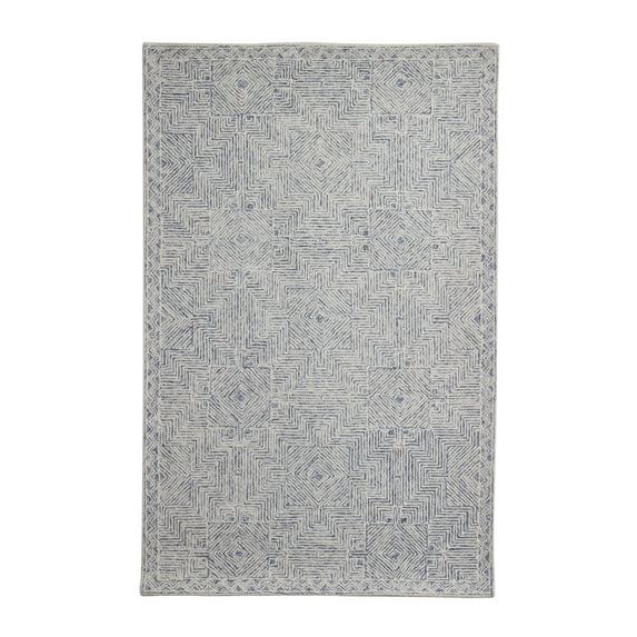DecMode Living room Rectangle Geometric Modern Area Rug, Blue, 5' x 8', 1 - Piece