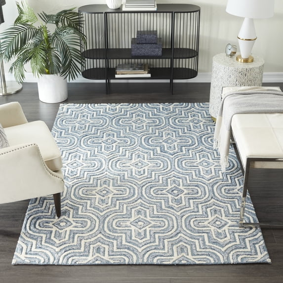 DecMode Living room Rectangle Geometric Modern Area Rug, Blue, 5' x 8', 1 - Piece