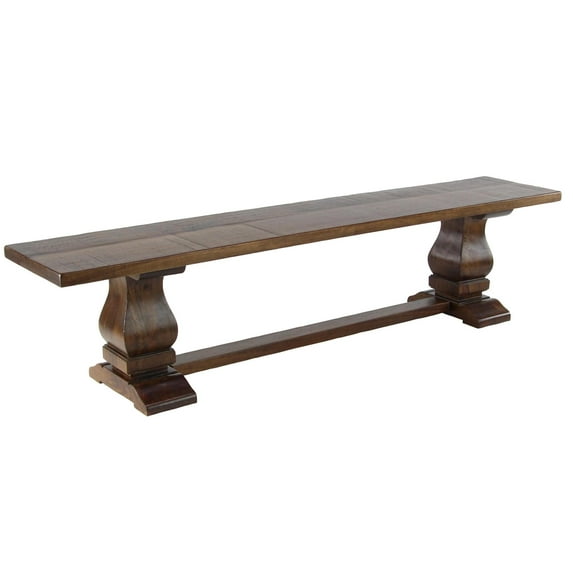 DecMode Mango Wood Turned Bench with Parquet Inlay, Brown