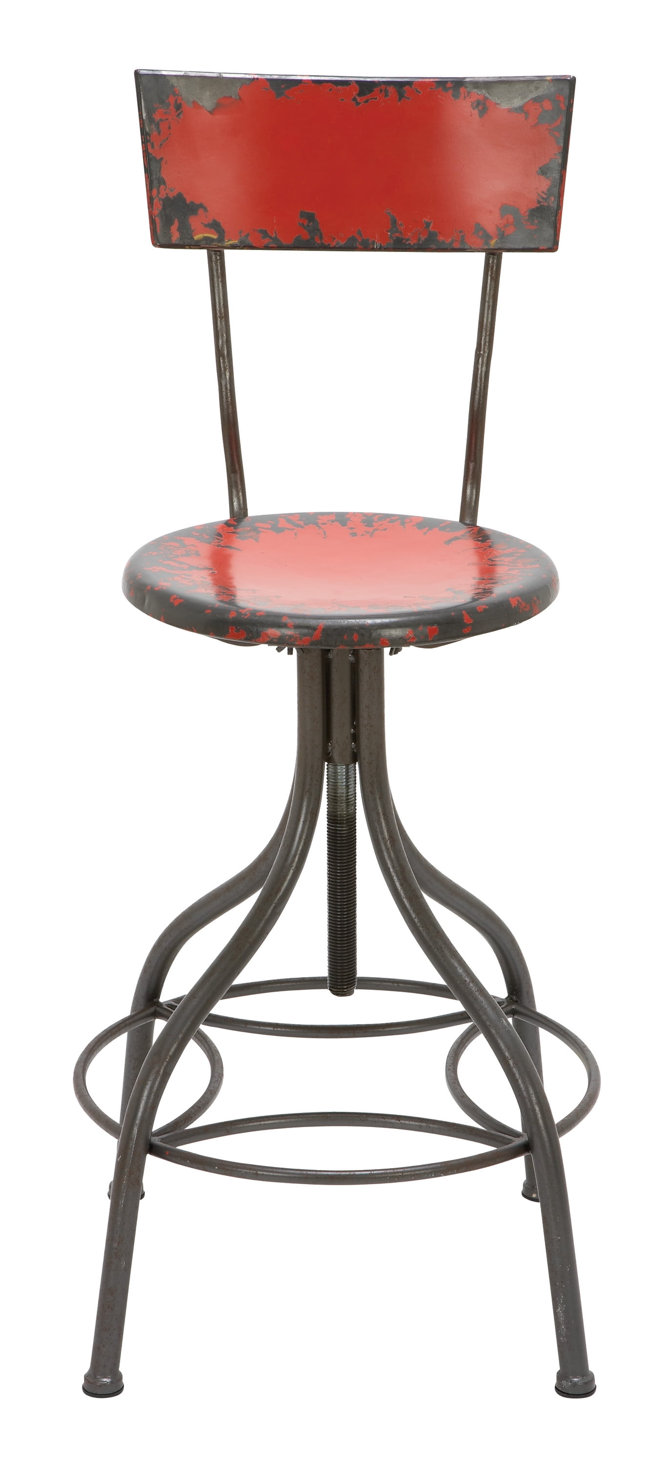 DecMode Metal Bar Stool with Backrest, Red