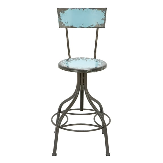 DecMode Metal Bar Stool with Backrest, Teal