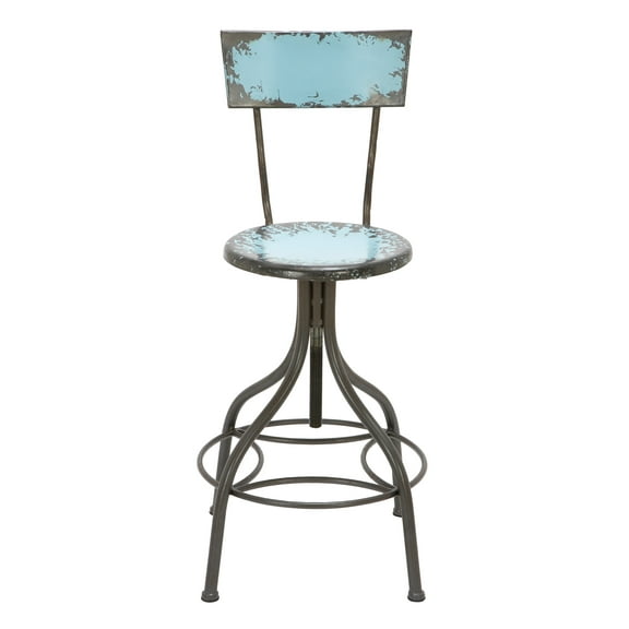 DecMode Metal Bar Stool with Backrest, Teal