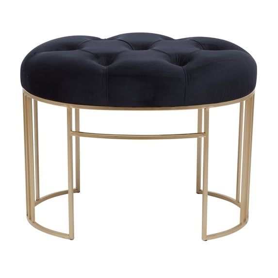 DecMode Metal Bench with Velvet Seat, Black