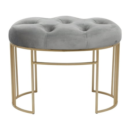 DecMode Metal Bench with Velvet Seat, Gray