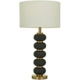 thumbnail image 1 of DecMode Metal Contemporary Drum Shaped with Oblong Shaped Accent Table Lamp 15"W x 28"H, Matte Black and Metallic Gold Finished Body with White Linen Lampshade, 1 of 12