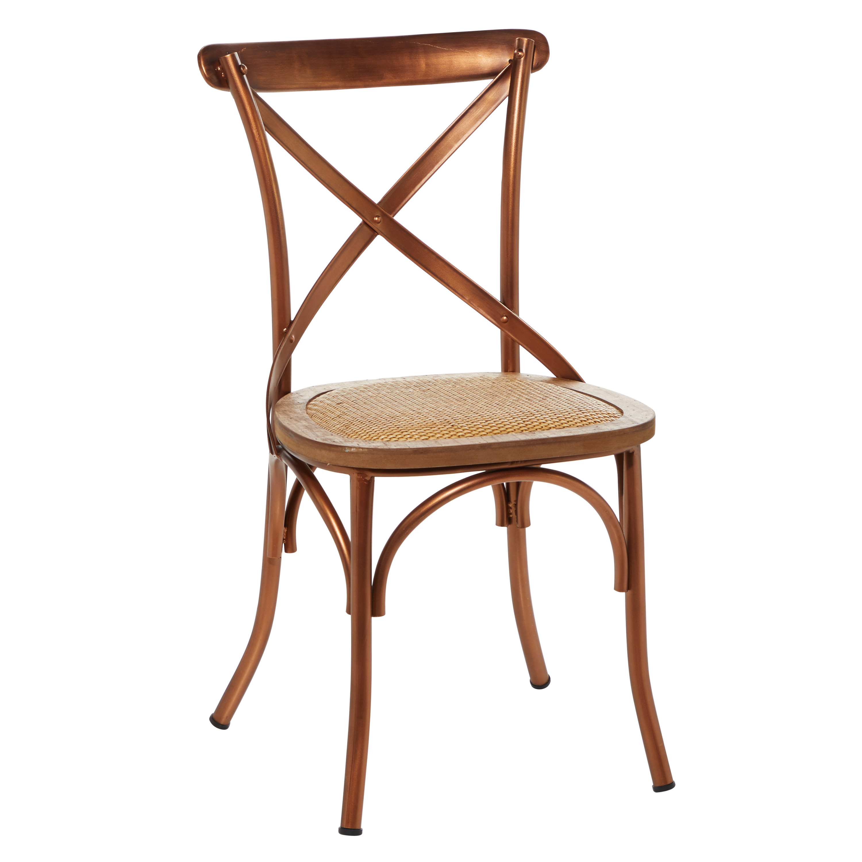 DecMode Metal Dining Chair with Brown Rattan Seat, Set of 2, Copper