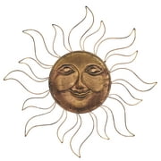 DecMode Metal Eclectic Celestial "Sun Face" Designed Wall Décor with Copper Metallic Brass Finish, 30"D