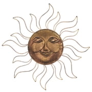 DecMode Metal Eclectic Celestial Sun Face Designed Wall D cor with Copper Metallic Brass Finish, 30D
