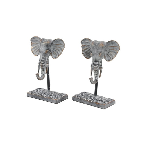 DecMode Metal Elephant Eclectic Sculpture, Grey, 2 - Pieces