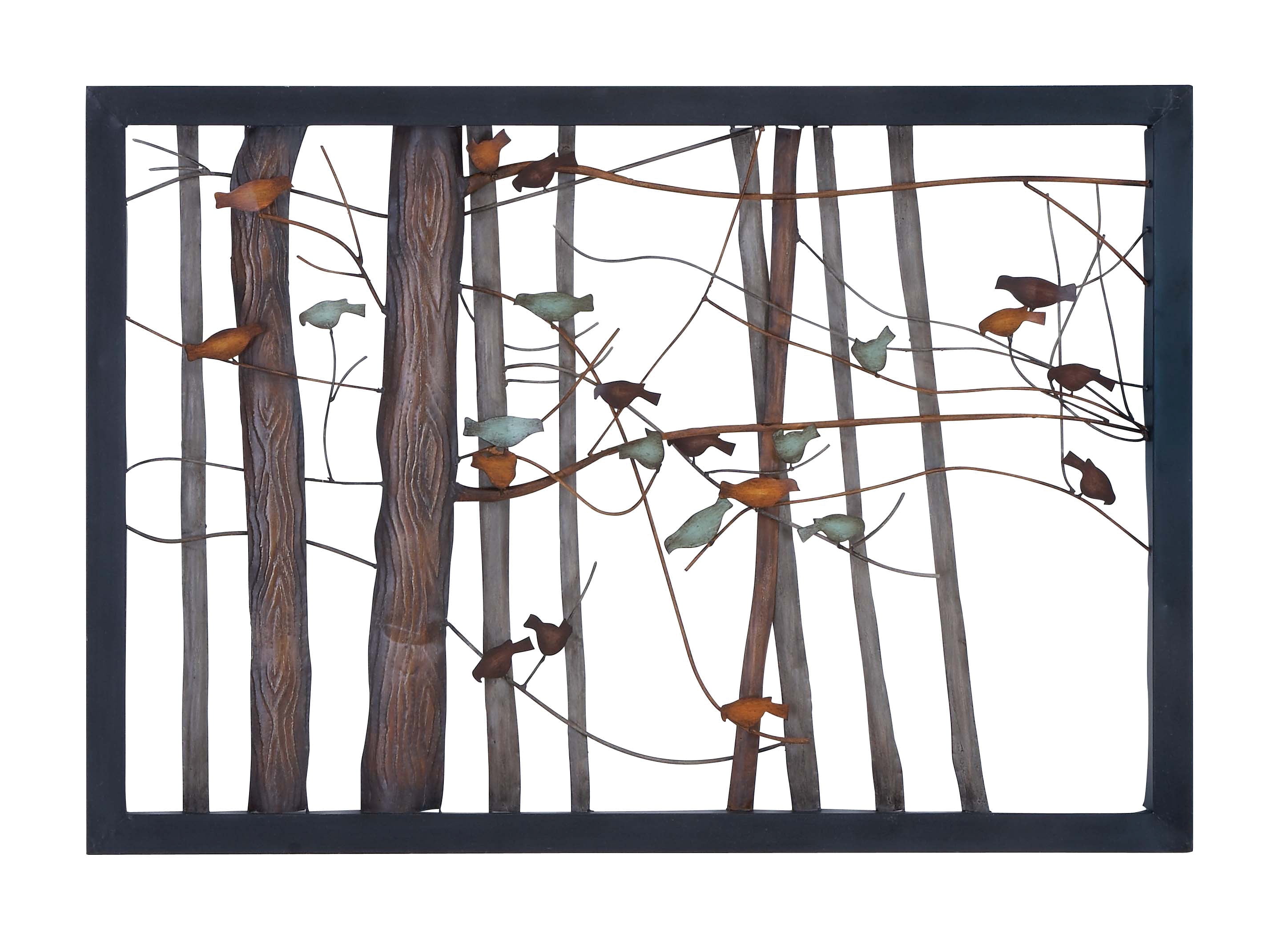 Multi Colored Metal Bird and Tree Wall Sculpture, 39" x 27"