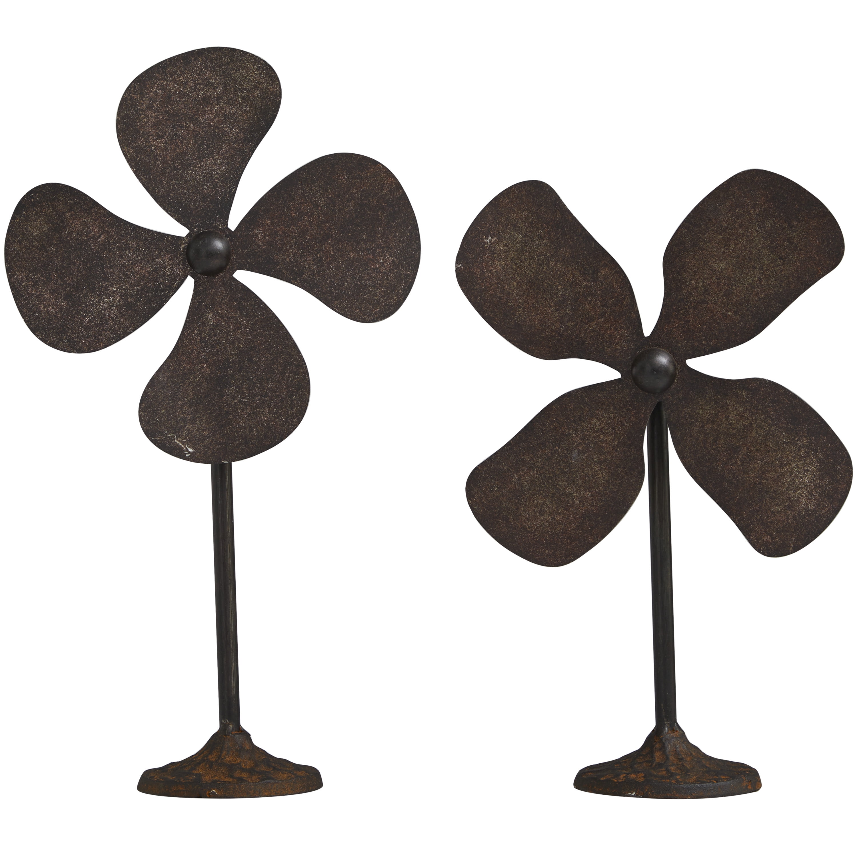 Gray Metal Industrial Fan Sculpture Set, 10"W x 15"H