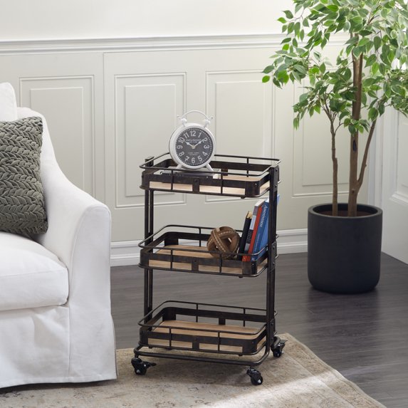 DecMode Metal Industrial Storage Cart, Brown, 18"W, 28"H