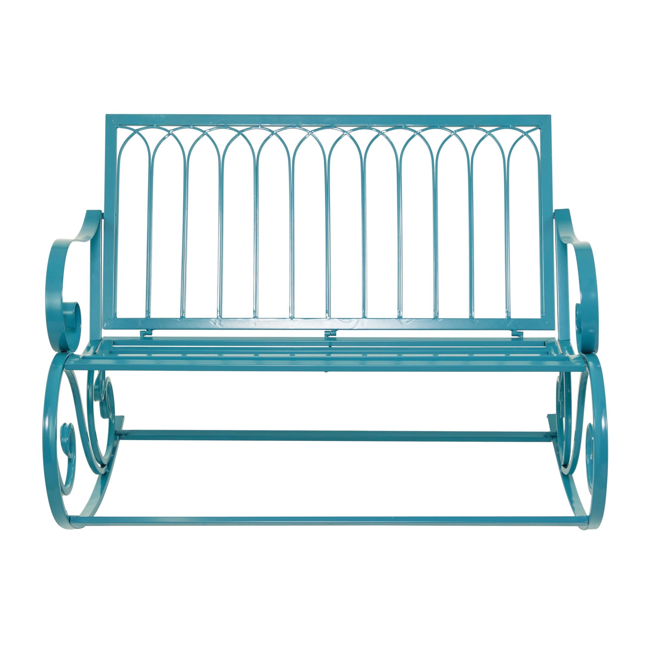DecMode Metal Scroll Rocking Outdoor Bench, Teal