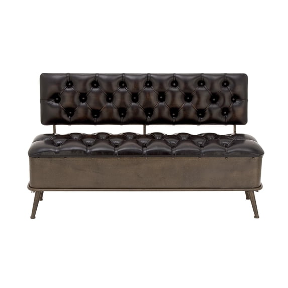 DecMode Metal Storage Bench with Tufted Faux Leather, Black