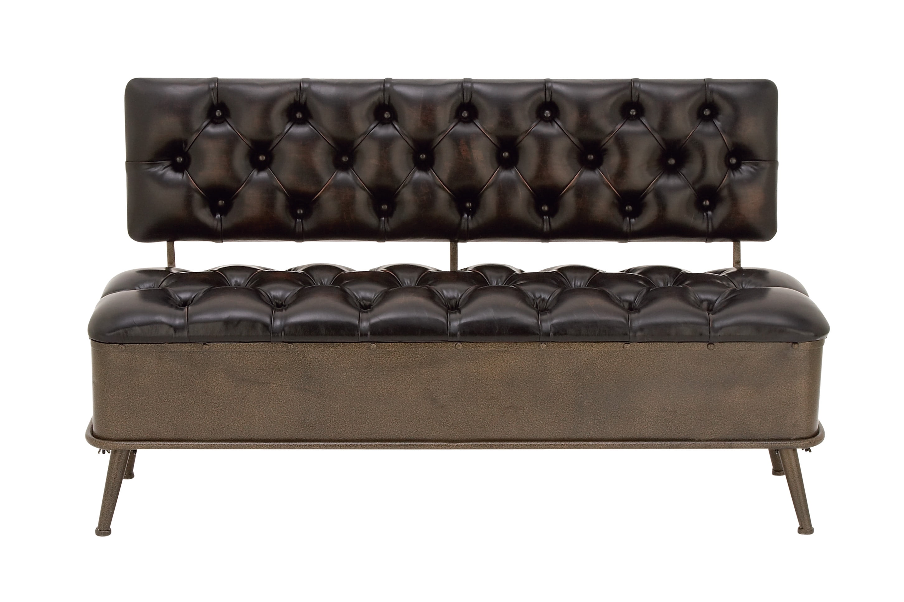 Bronze Tufted Faux Leather Industrial Storage Bench