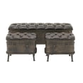 thumbnail image 1 of DecMode Metal Weathered Storage Bench with Dark Brown Tufted Faux Leather, Black, Set of 3, 1 of 14