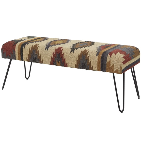 DecMode Metal Tribal Bench with Metal Hairpin Legs, Multi Colored