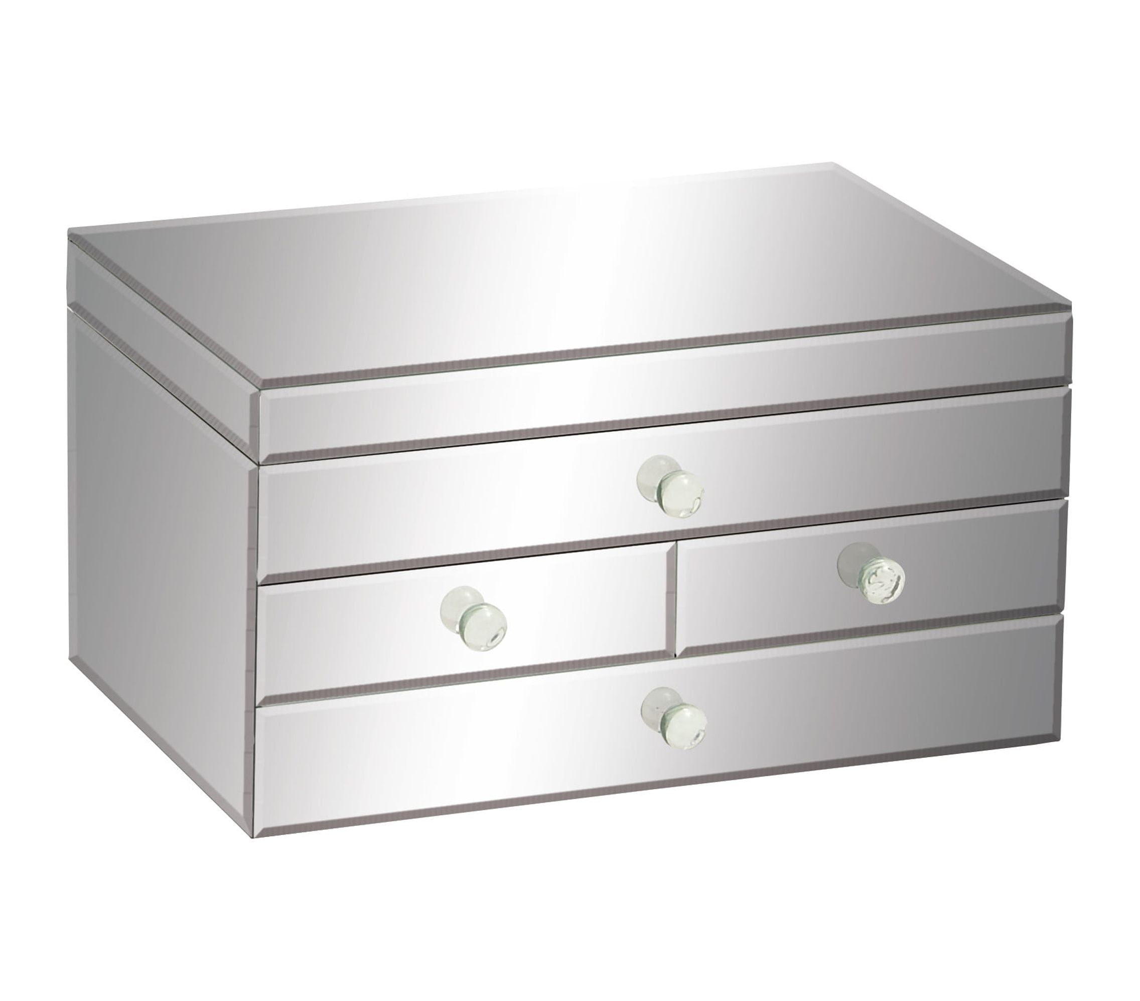 Silver Mirrored Glass 4-Drawer Jewelry Box