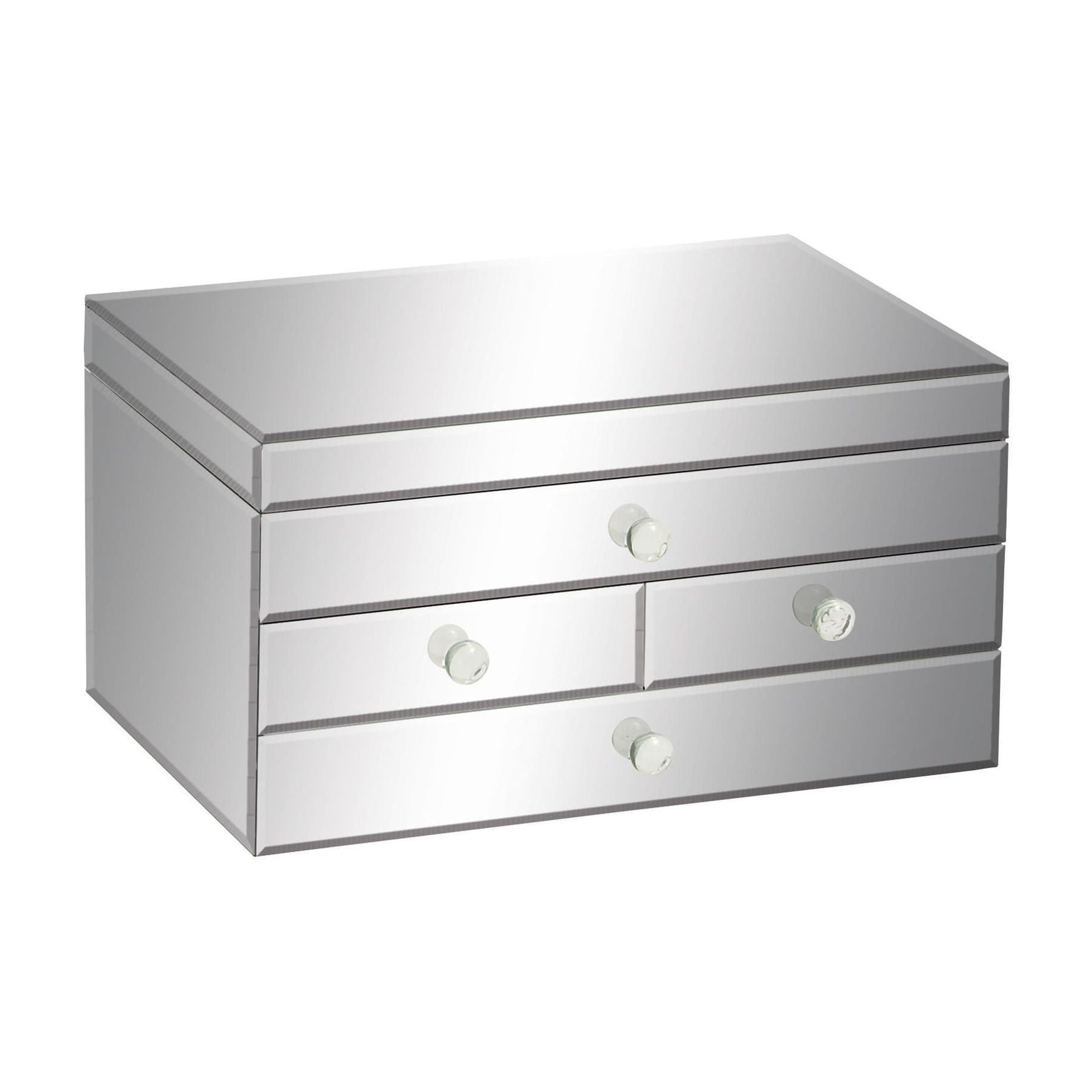 DecMode Mirrored 4 Drawer Silver Glass Decorative Jewelry