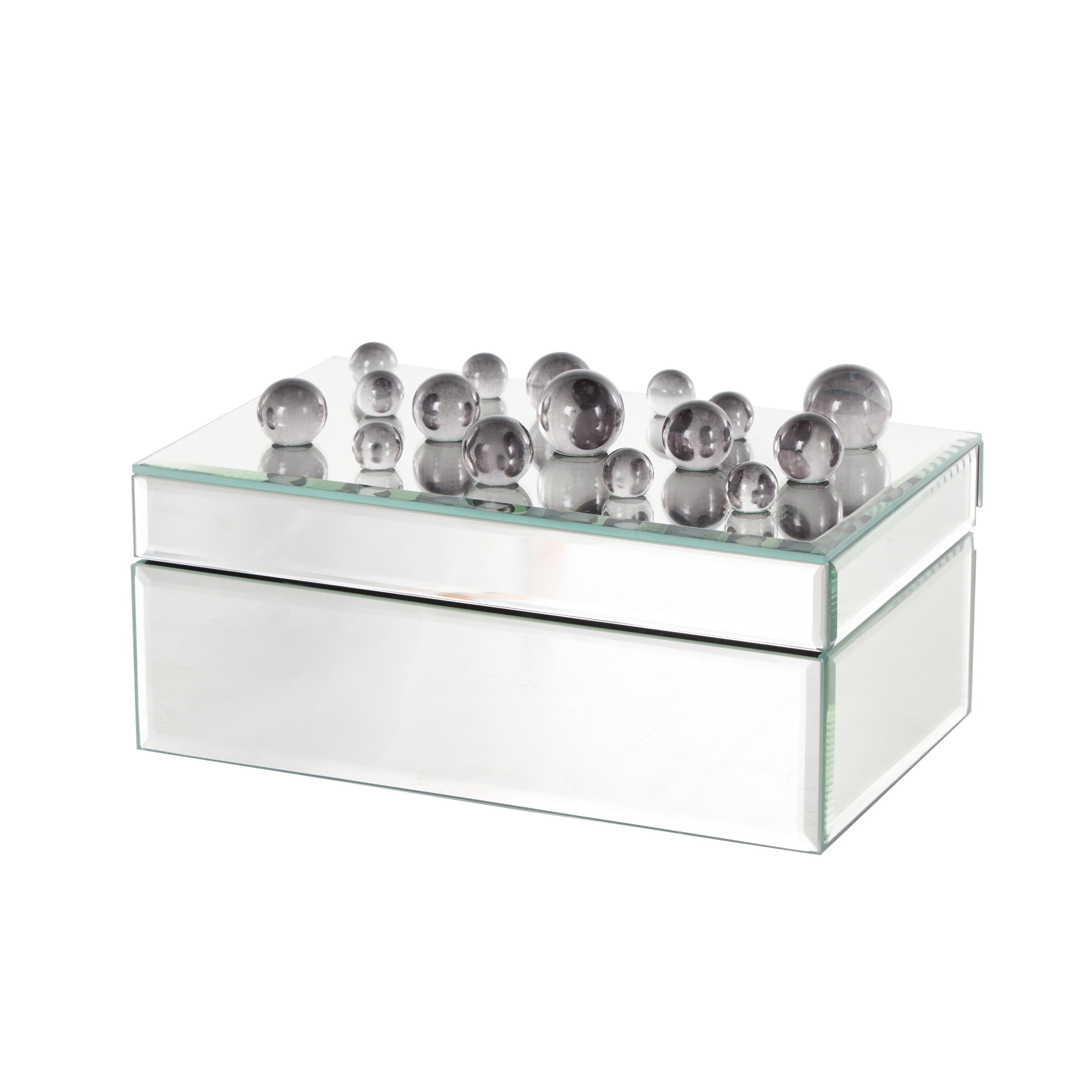 DecMode Mirrored Silver Glass Decorative Jewelry Box with Black Bubble Textured Balls