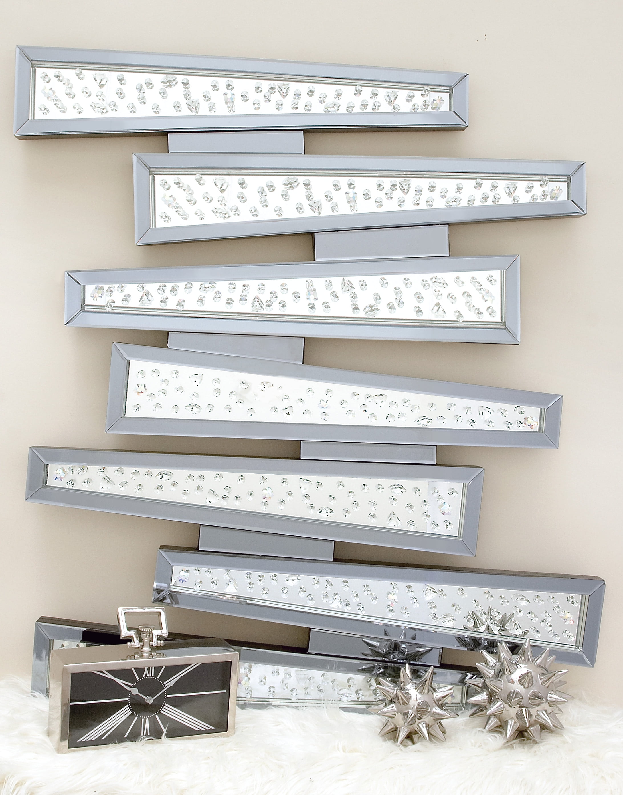 Elegant 46x53 Silver and Wood Geometric Mirror Wall Art