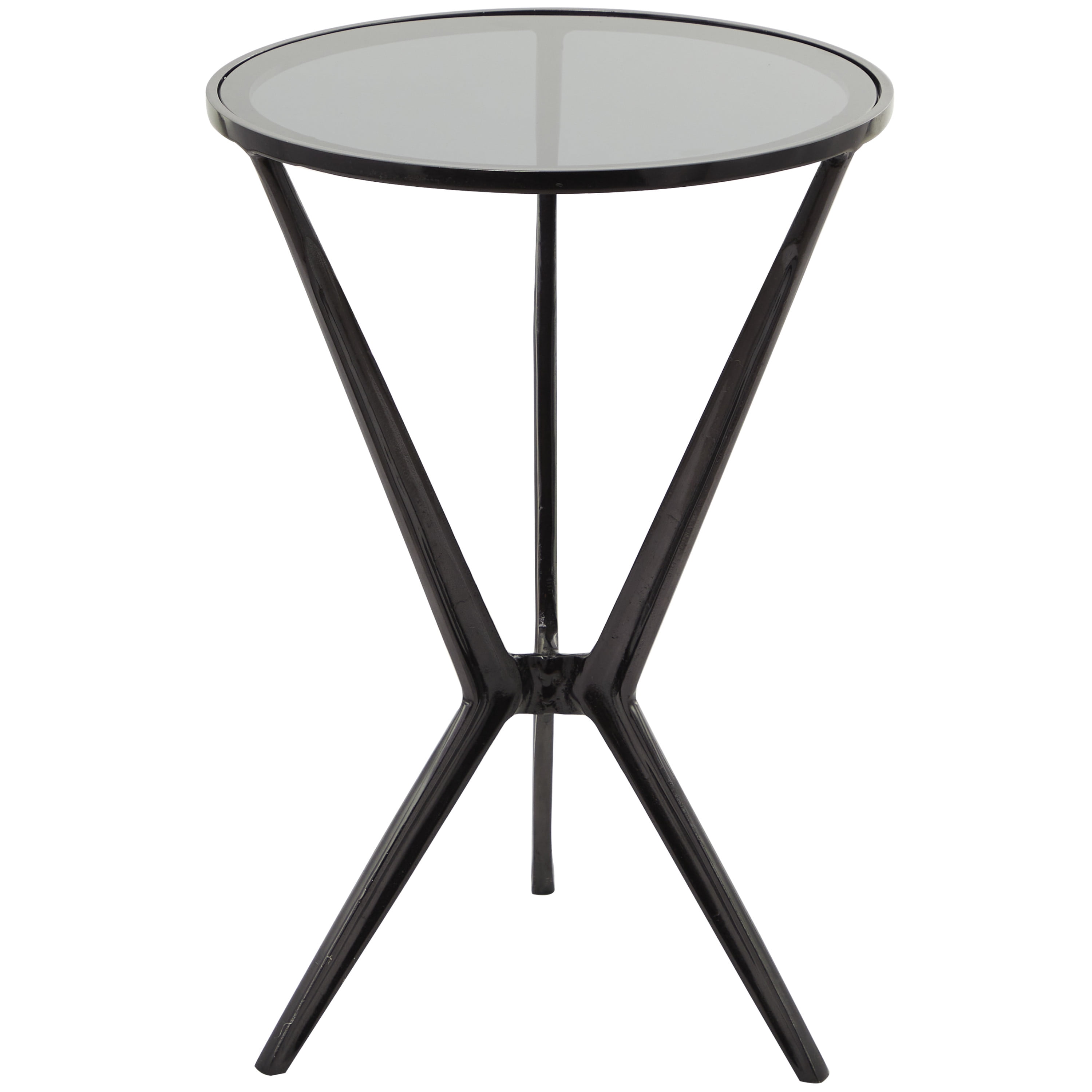 DecMode Modern Aluminum Hourglass Inspired with Round Glass Top Accent Table, 16"W x 24"H with Polished Black and Frosted Glass Finish