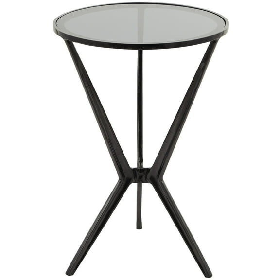 DecMode Modern Aluminum Hourglass Inspired with Round Glass Top Accent Table, 16"W x 24"H with Polished Black and Frosted Glass Finish