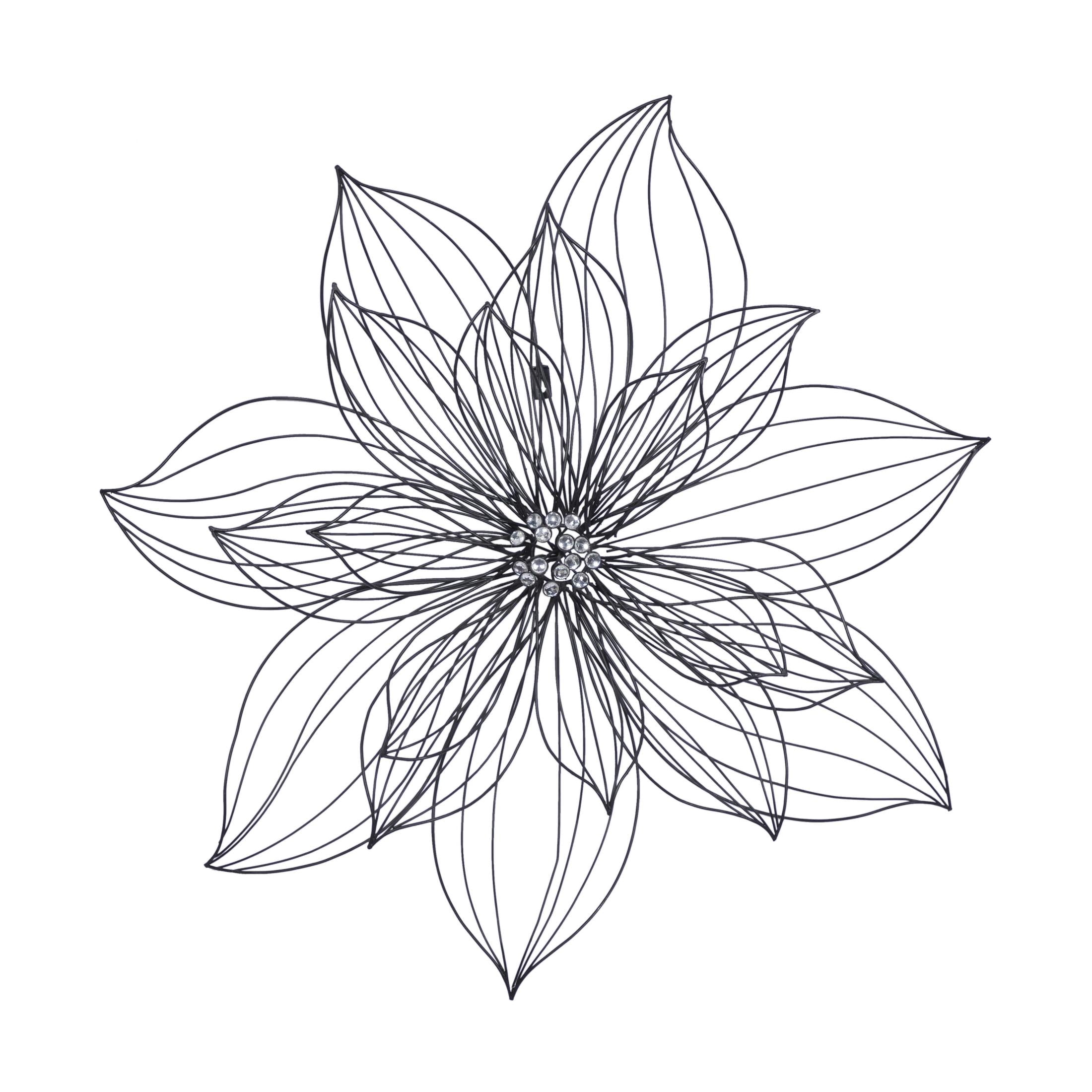 DecMode Modern Black Metal Hibiscus Flower Wall Décor with Crystal Embellshments, 26"W x 26"H