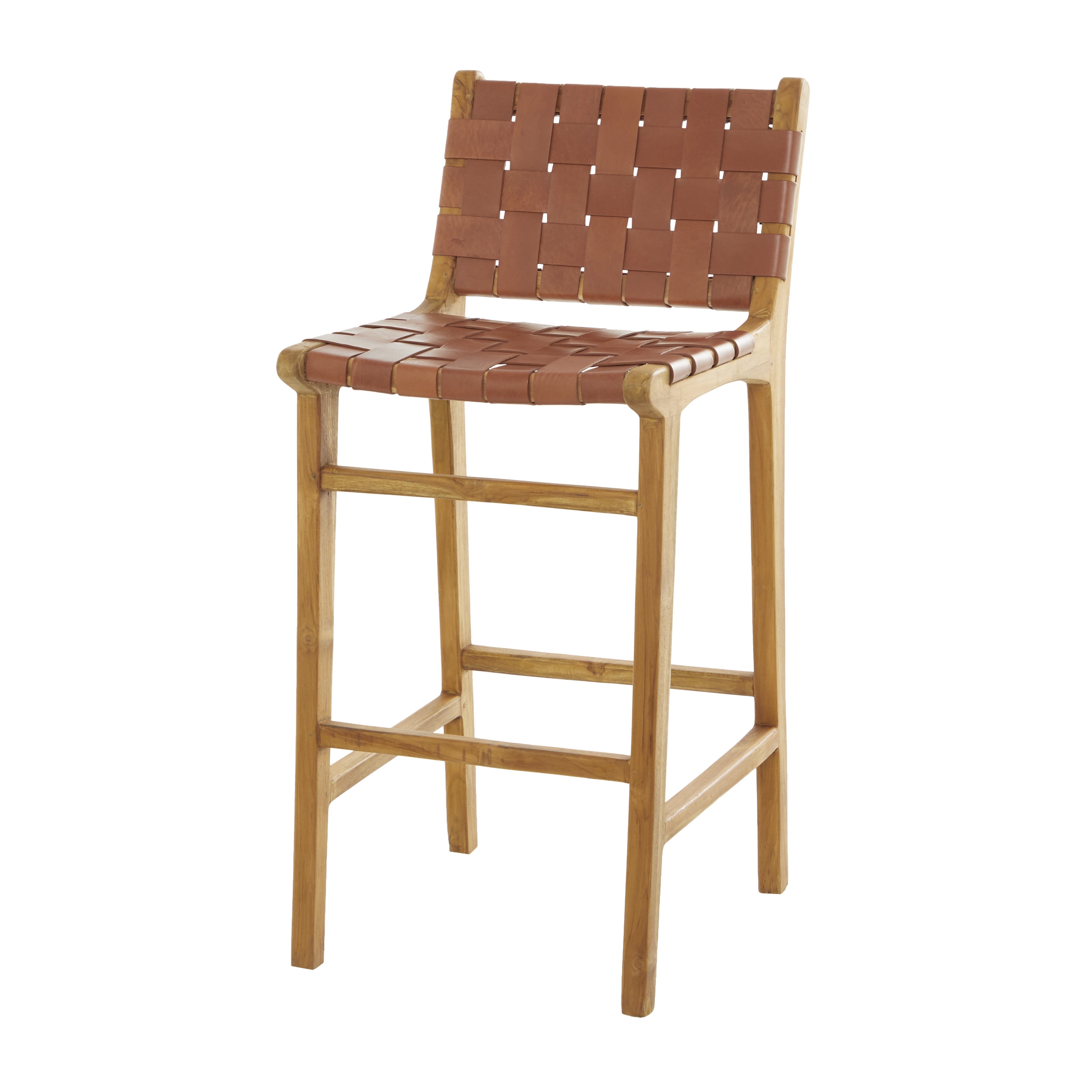 DecMode Modern Brown Wood Bar Stool, 18"W x 40"H with Grid Style Pattern Seat