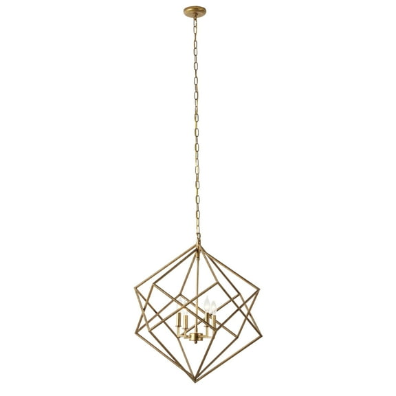 DecMode Modern Metal Gold Geometric Chandelier with Link Style Chain, 25"W x 30"H