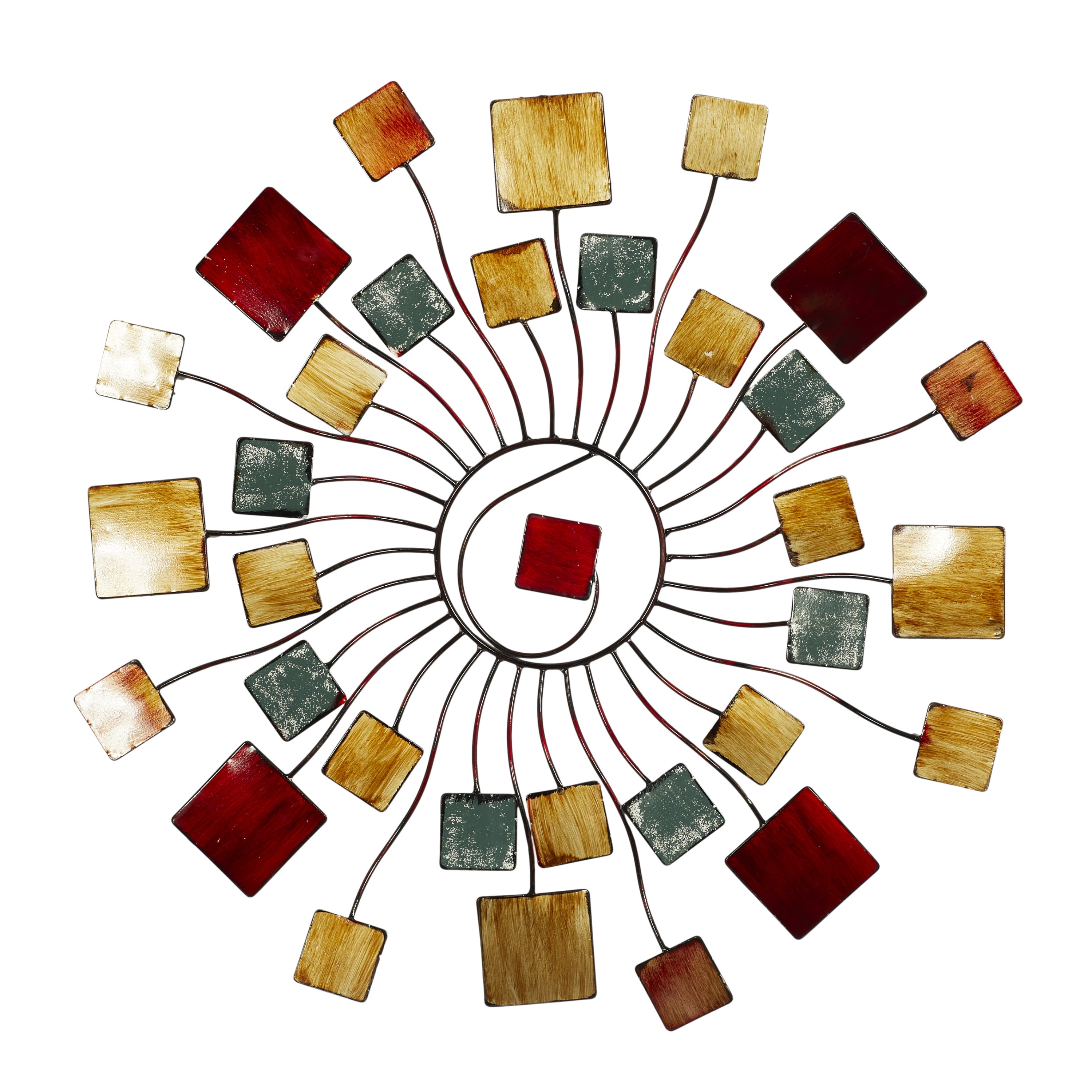 Radiant Sunburst Modern Metal Wall Sculpture with Colorful Accents, 32"