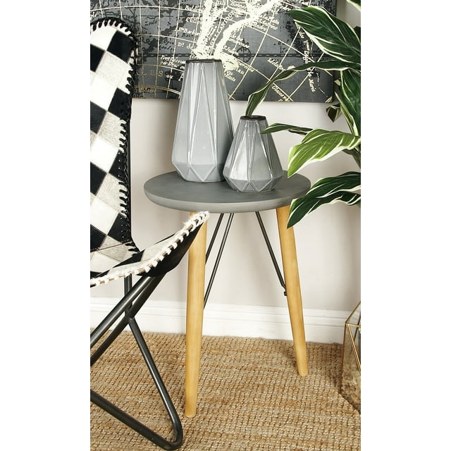 DecMode Modern Round Wood and Metal Accent Table