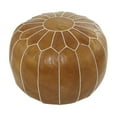 thumbnail image 1 of DecMode Moroccan Light Brown Leather Floral Pouf with White Stitching, 1 of 9