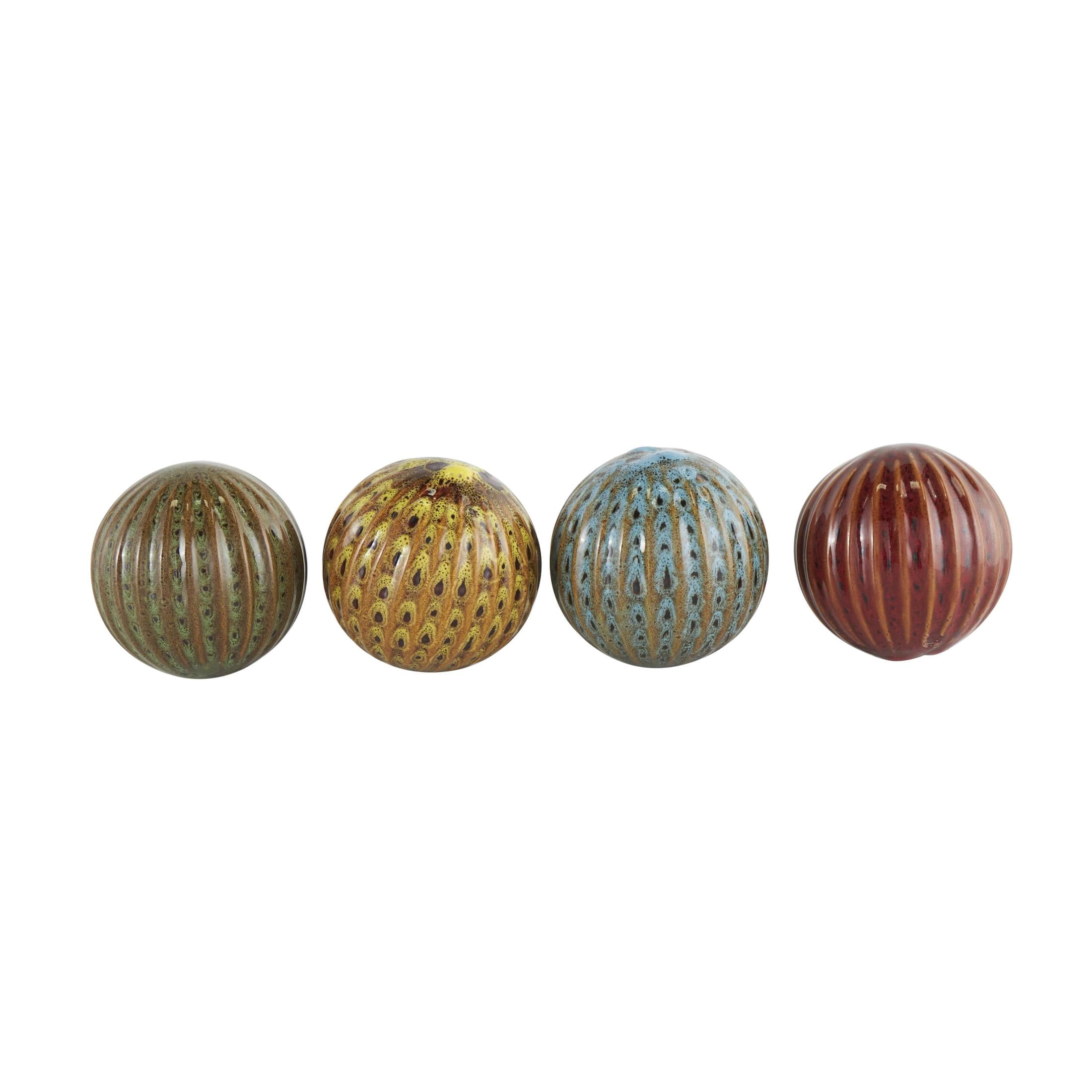 DecMode Multi Colored 4" Spotted Ceramic Orbs & Vase Filler with Grooves (4 Count)