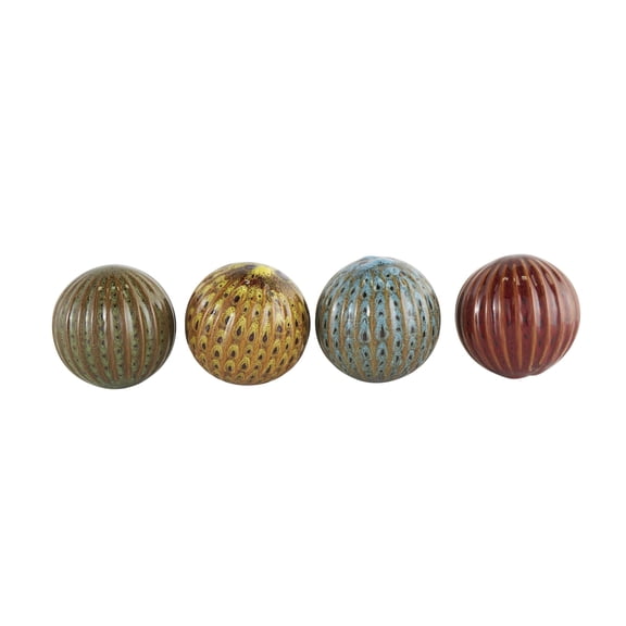 DecMode Multi Colored 4" Spotted Ceramic Orbs & Vase Filler with Grooves (4 Count)