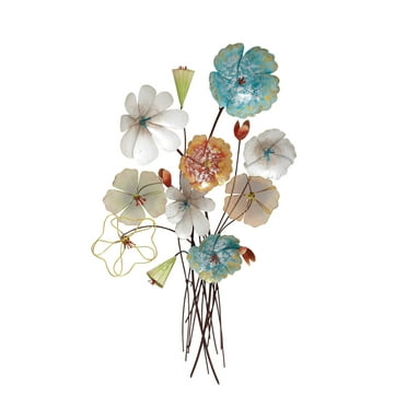 DecMode Multi Colored Eclectic Metal 3D Floral Wall Décor, 18"W x 37"H