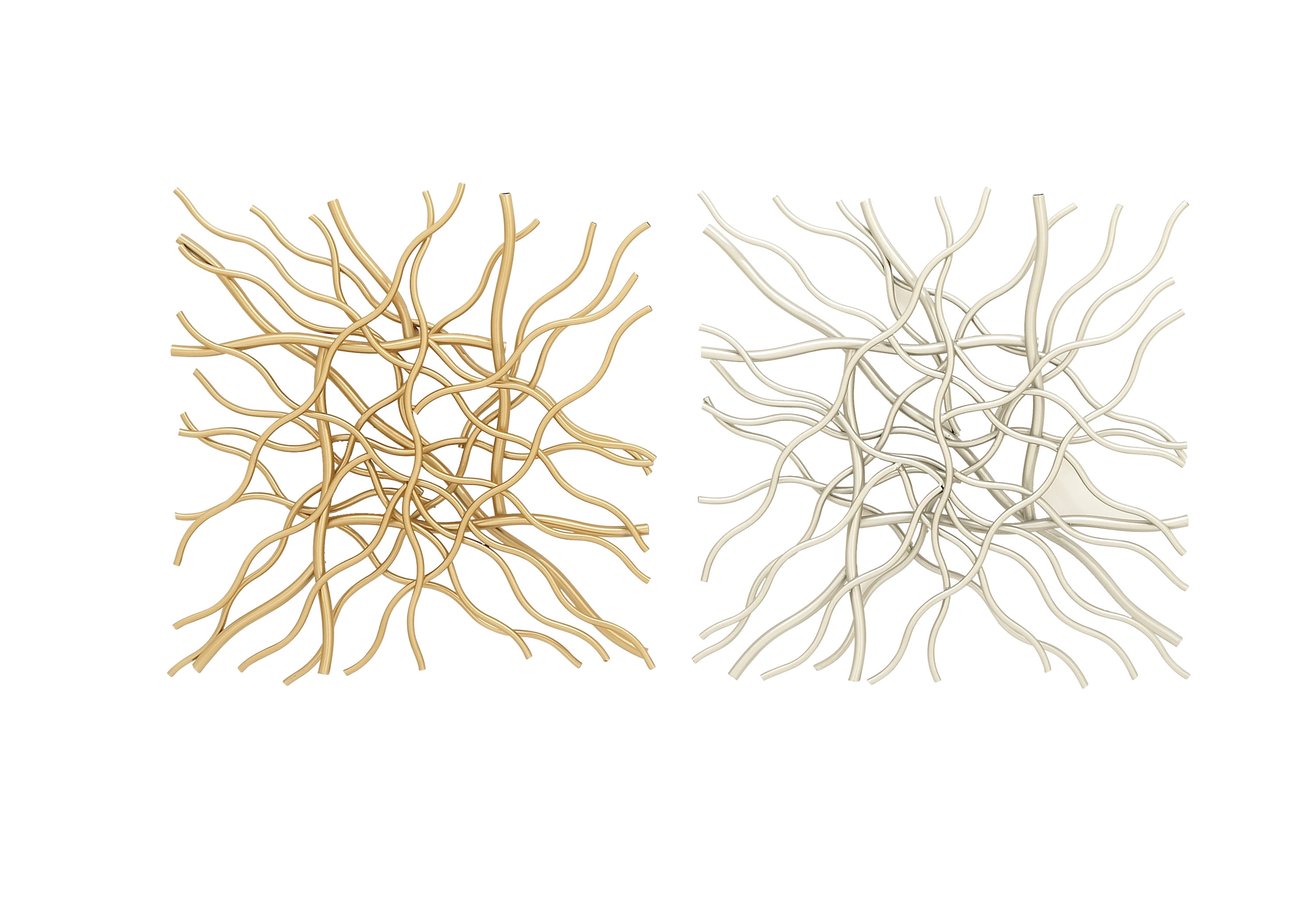 Gold and Silver Abstract Metal Wall Sculptures, Set of 2