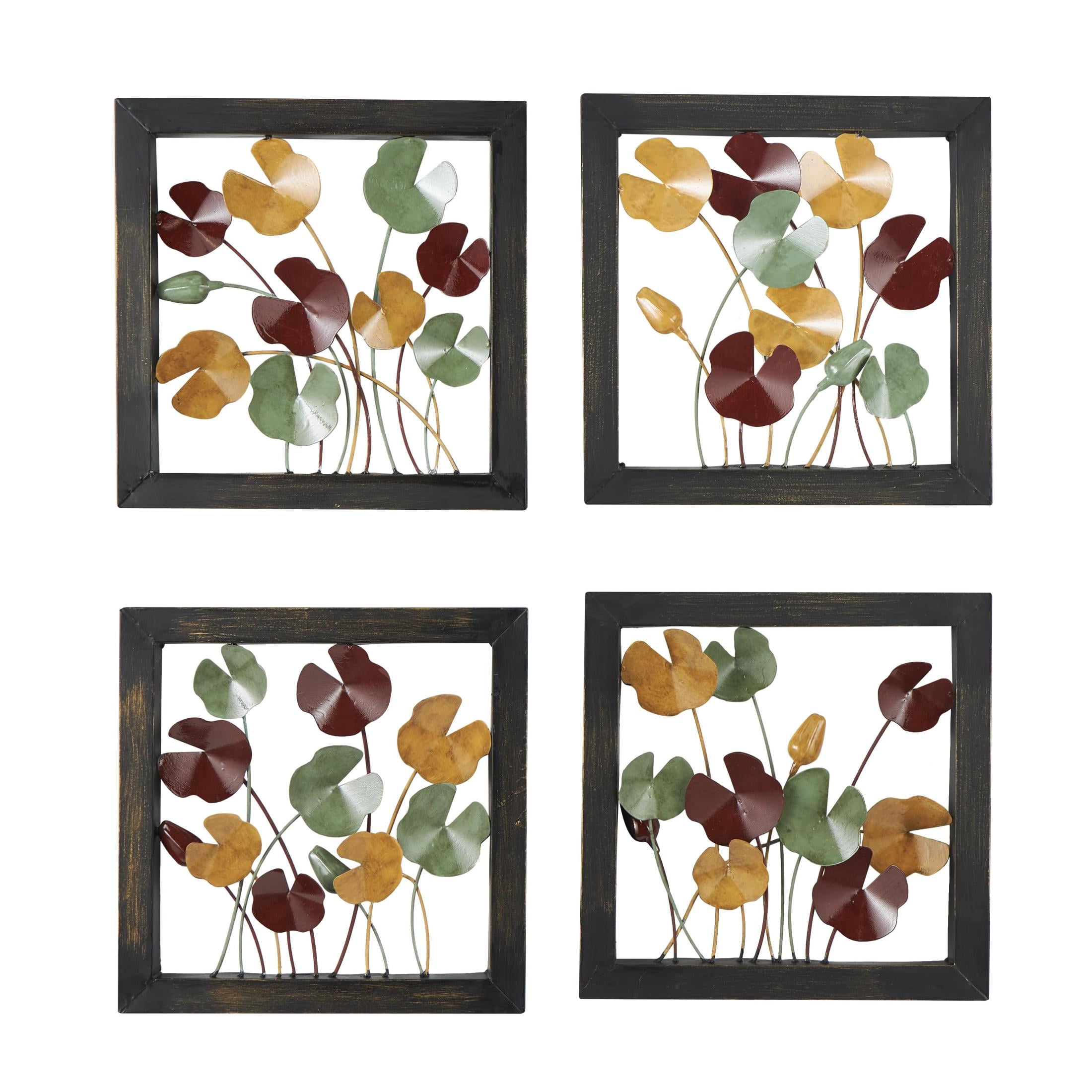DecMode Multi Colored Metal Floral Wall Decor with Black Frame (4 Count ...
