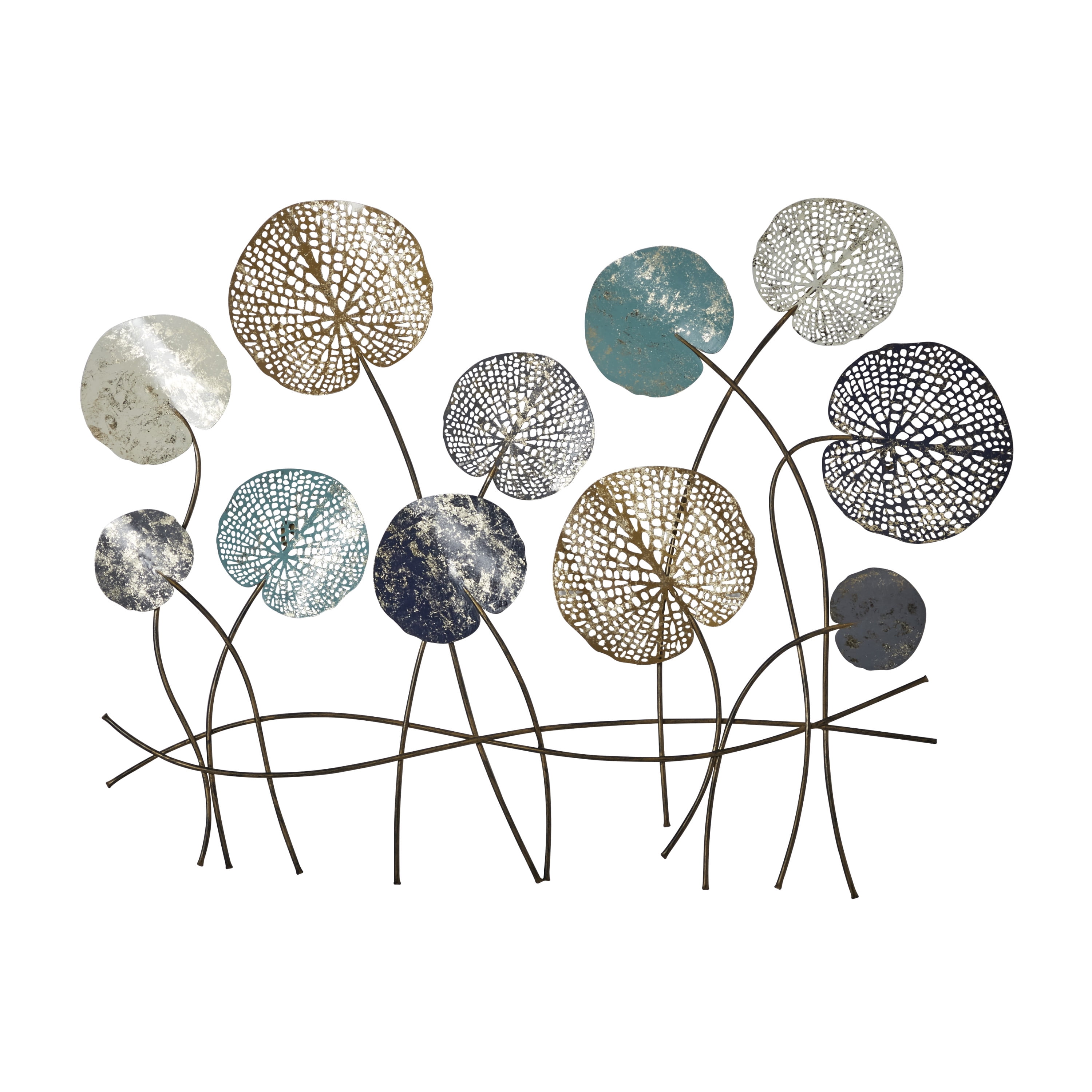 Blue and Gold Metal Floral Wall Sculpture with Gold Trim