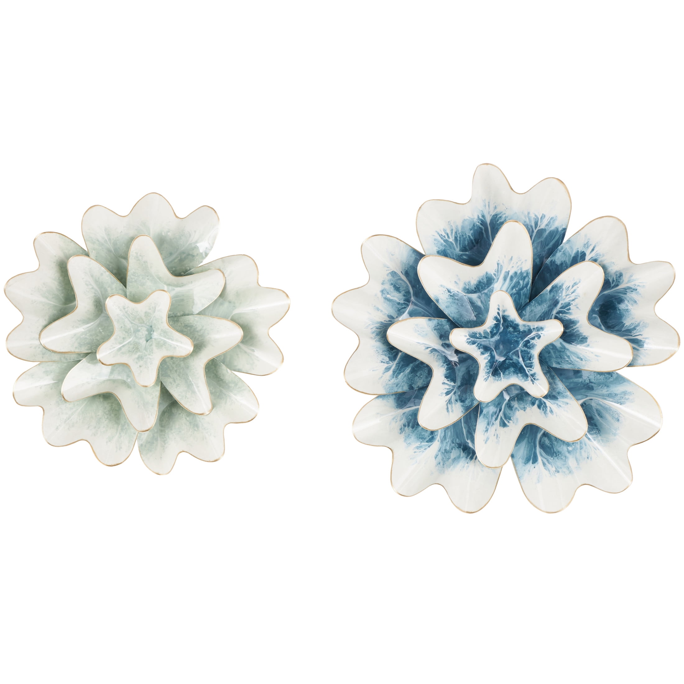 DecMode Multi Colored Metal Floral Wall Decor with White and Gold Accents (2 Count)