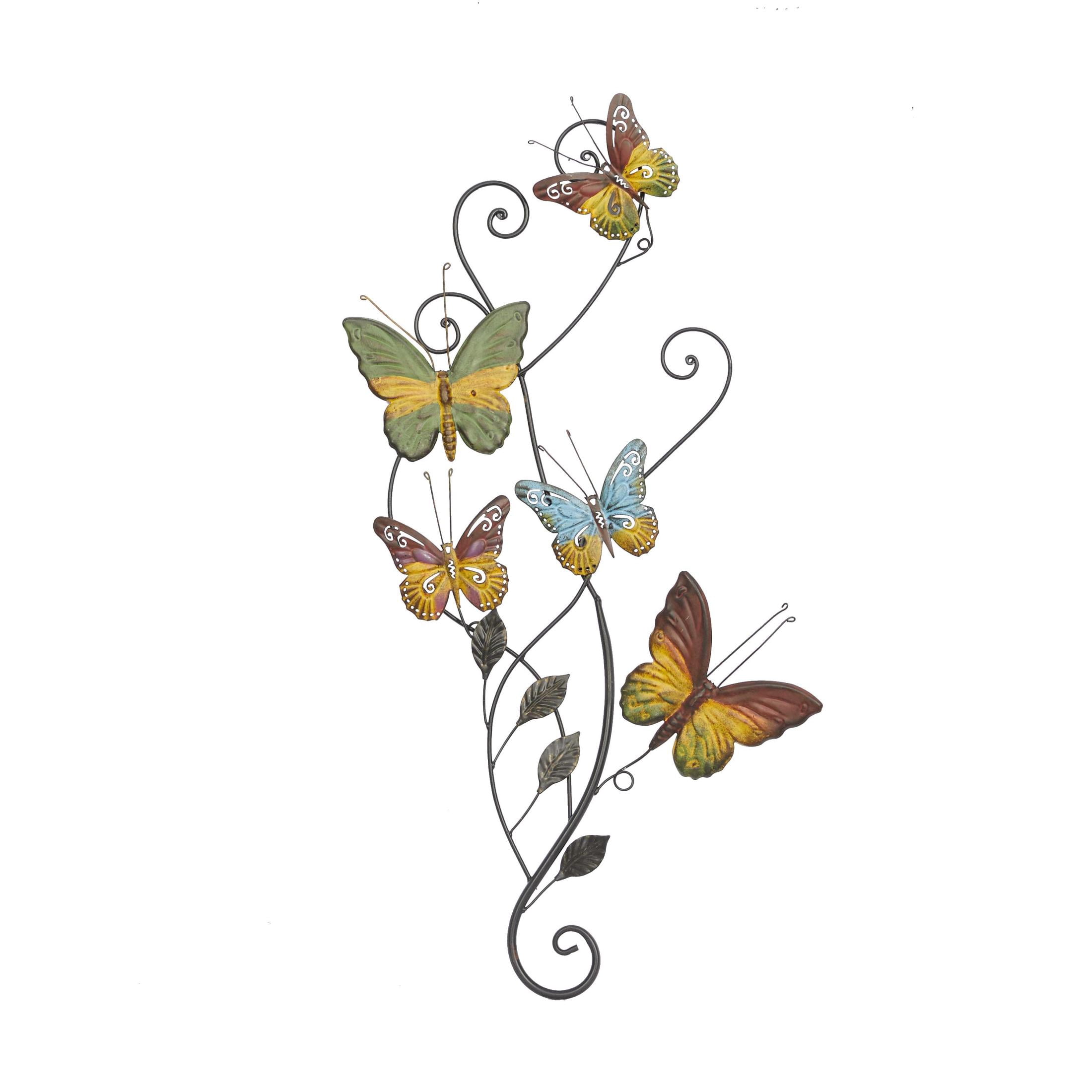 DecMode Multi Colored Metal Indoor Outdoor Butterfly Wall Decor with Scroll Details