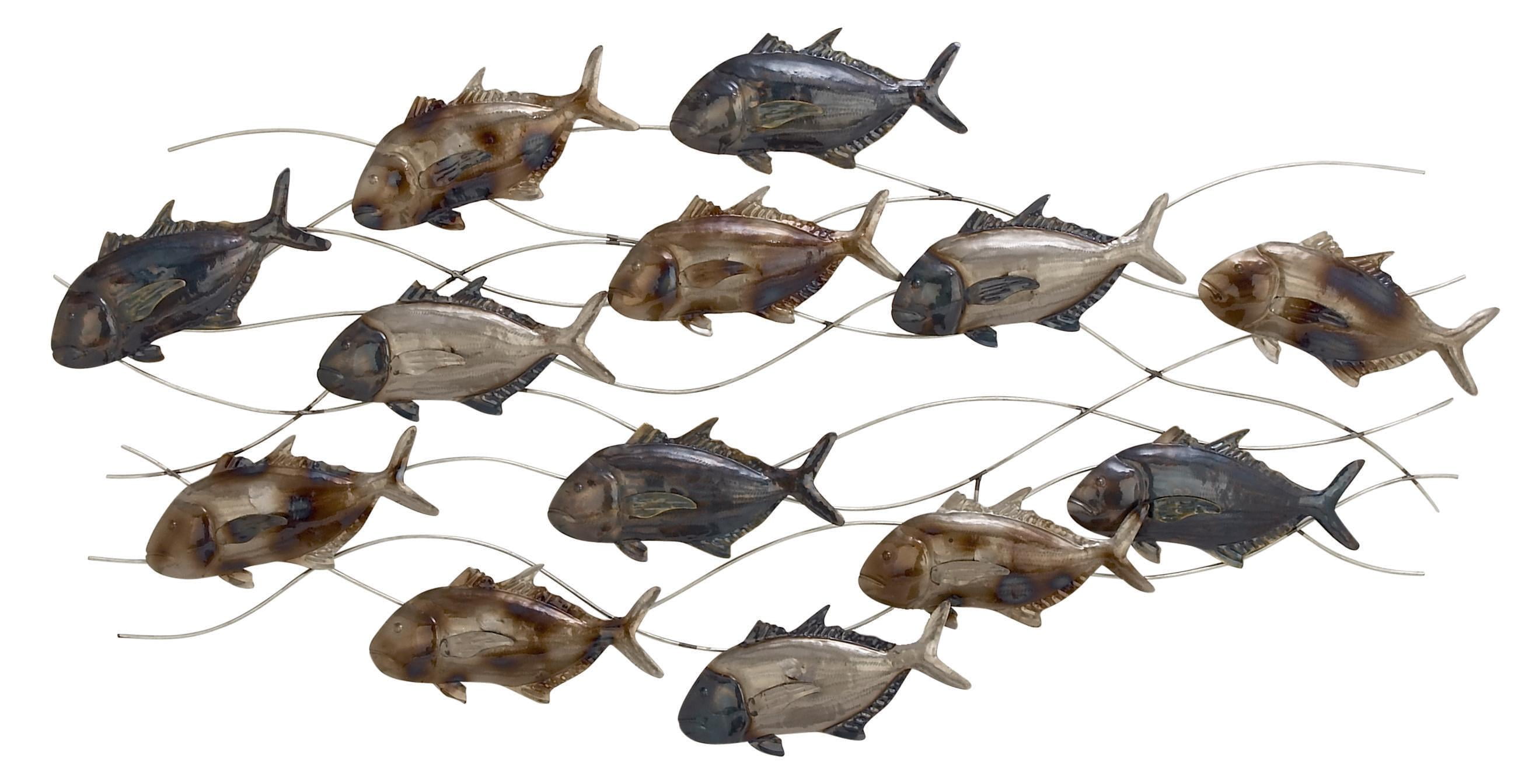 Blue and Bronze Metal Fish Wall Sculpture