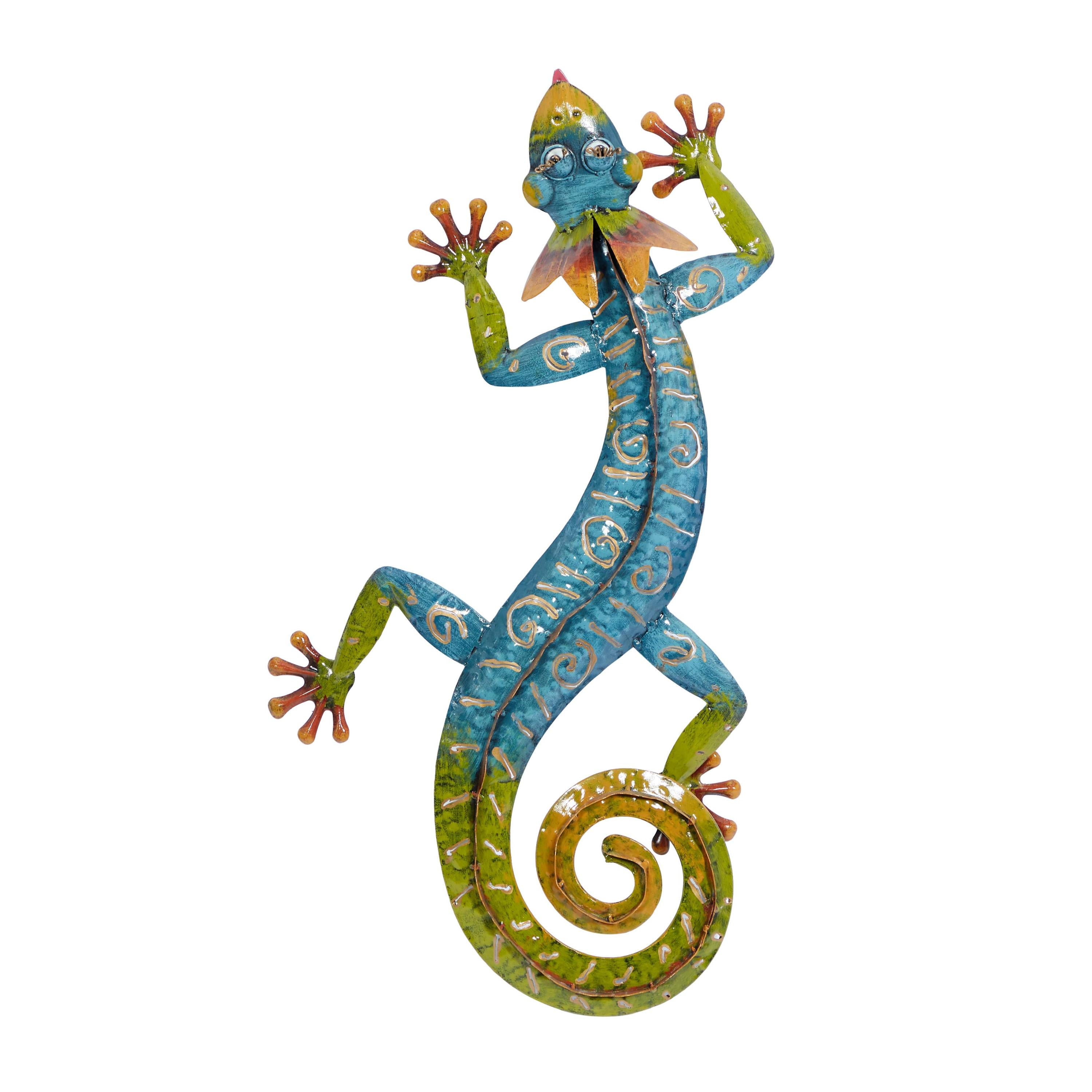 Multi-Colored Metal Lizard Wall Sculpture for Indoor/Outdoor Decor
