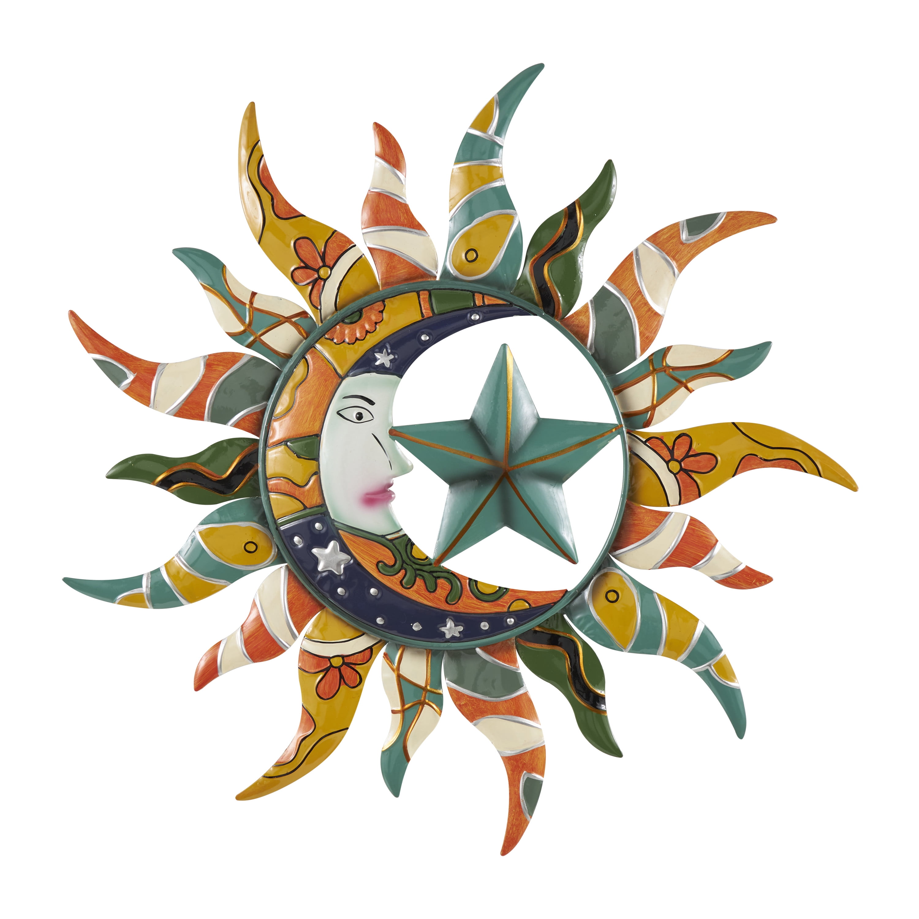 Multi-Colored Metal Sun Moon and Starburst Wall Sculpture